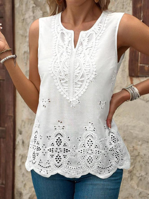 Nouveau haut sans manches à col en V en dentelle brodée pour femme m301480 