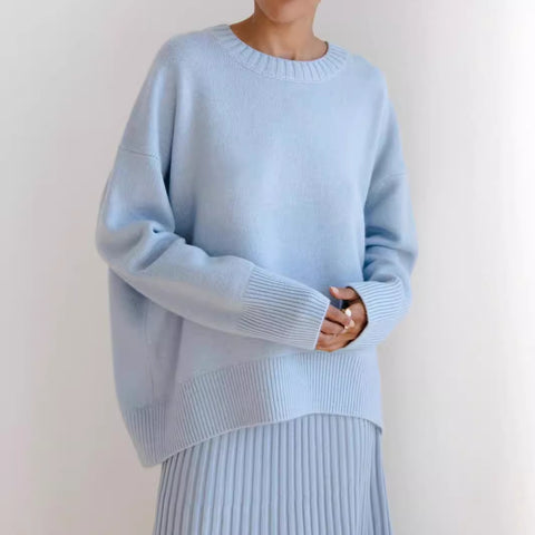 Damen Strickpullover Rundhalsausschnitt einfarbig lockerer Pullover m300667 