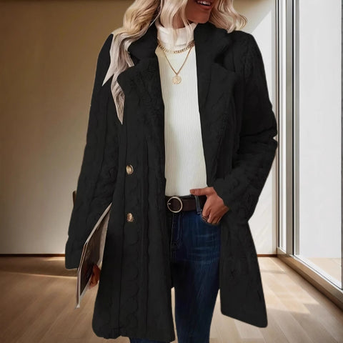 Women's plush jacket comfortable casual thermal suit collar double-breasted medium and long coat m302210