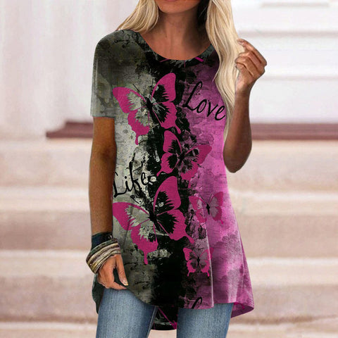 Casual ethnic style retro printed short-sleeved T-shirt m302728
