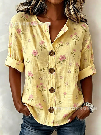 V-neck shirt long-sleeved printed button-down women's shirt m302710