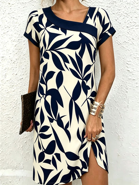 3D digital printing short-sleeved diagonal collar slim big skirt dress creative floral dress FF303359