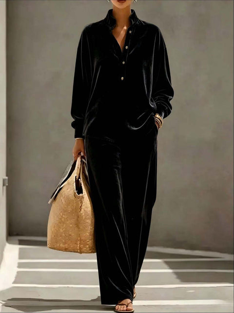 Fashion Golden Velvet Long Sleeve Top Pants Set m303225