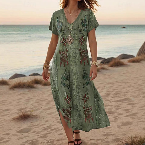 Kreative floral frauen sommer neue V-ausschnitt kurzarm kleid m301230 