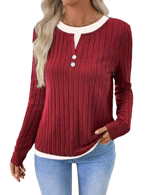 Fake two-piece crew neck button pullover polished long-sleeved T-shirt m302169