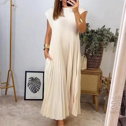Robe plissée sans manches à col rond tendance m301308 