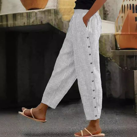 Pantalon neuf points à la mode, imprimé rayé, boutonné, taille élastique, m301458 