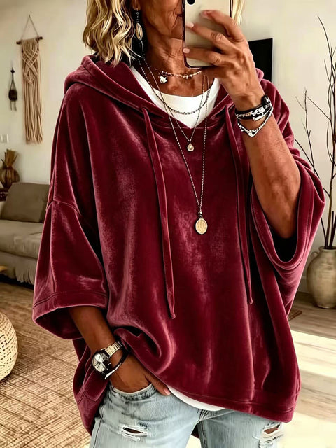 Solid color casual golden velvet hooded sweater m303098