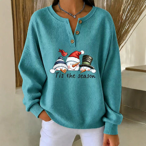 Christmas snowman carrot nose print women's button sweater FF303494