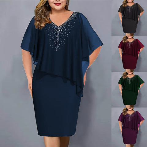 Chiffon dress short-sleeved shawl design high and thin commuter dress m301941