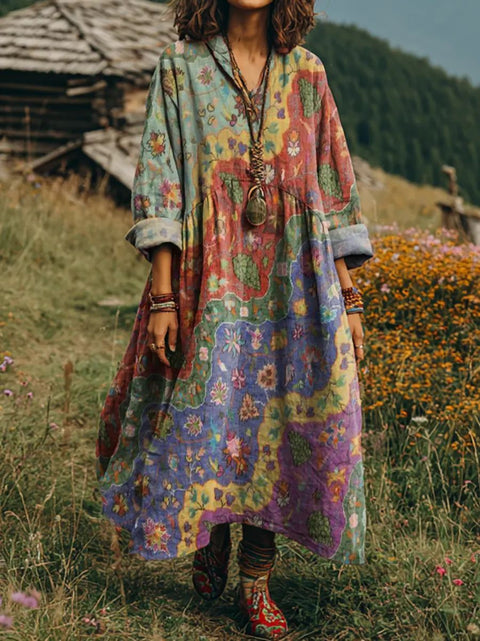 Bohemian ethnic style retro new printing fashion literary loose V-neck FF303433 02