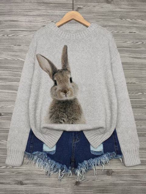 3D digital printing crew neck knitted sweater casual loose pullover FF303424 01