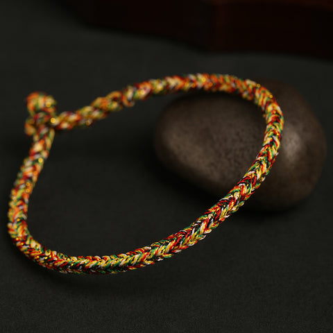 Rotes Seilarmband mit Drachenknoten und Geburtsjahr, mit handgewebten, mehrfarbigen goldenen Laufperlen, m3331243