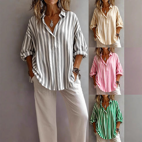 Long Sleeve Pullover Striped Loose Women's Shirt FF303109