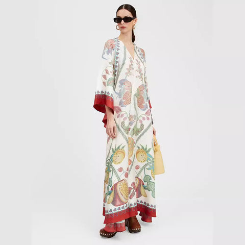 New summer print seven-quarter sleeve stand-up collar dress m301881