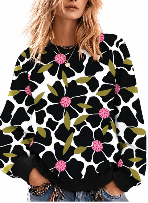 Casual Crew Neck Long Sleeve Pullover 3D Digital Printing Women's Sweater FF303429 02