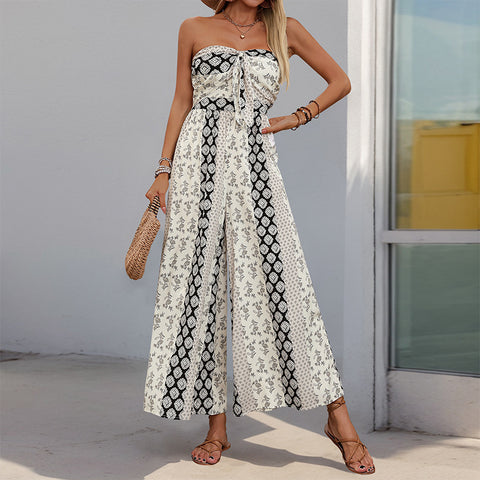 Pantalon large taille haute à lacets avec épissure, style ethnique décontracté, très populaire en été, m300833 