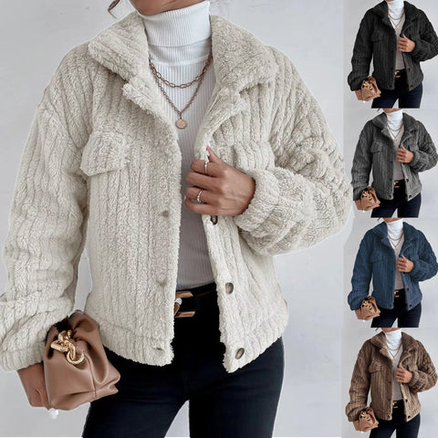 Revers fleece bequeme casual frauen kleidung verdickt plüsch jacke m300354 