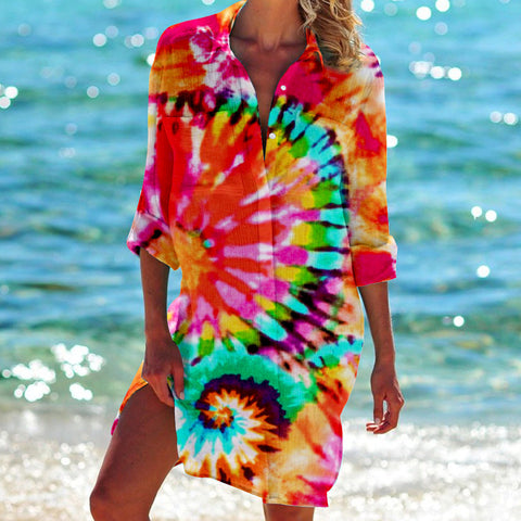 Bikinijacke Shirt Badeanzug Strickjacke Damen bedruckt Resort Strandshirt m301274 