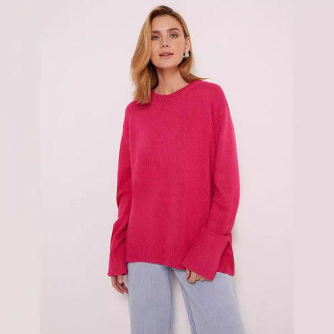 Damen Strickpullover Rundhalsausschnitt einfarbig lockerer Pullover m300667 