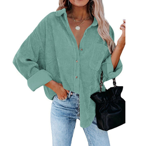 Chemise ample décontractée en velours côtelé pour femme M300964 