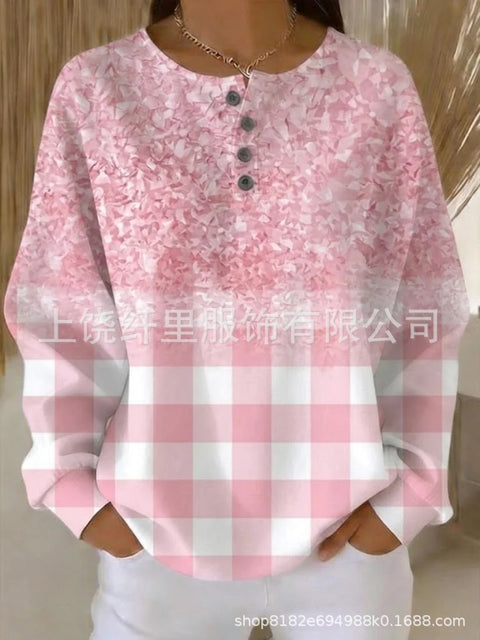 Crew neck 4 buckle spring and autumn fashion pattern 3D printing casual loose women's sweater FF303411 02