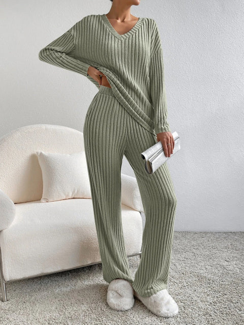 Straight pants temperament loose V-neck pit strip knitted cover m301375