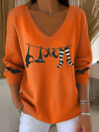 Shoulder V-neck long-sleeved autumn leaf 3D digital printing women's top FF303401