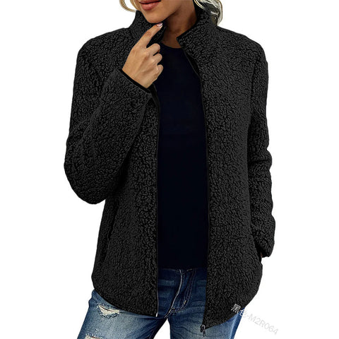 Einfarbiger Top-Pullover für Damen, lässige Mode, langärmelige Reißverschluss-Blasenfleecejacke m300462 