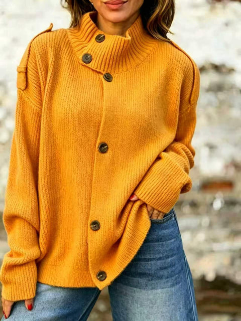 Autumn and winter turtleneck sweater women's cardigan button solid color knitted jacket m303230