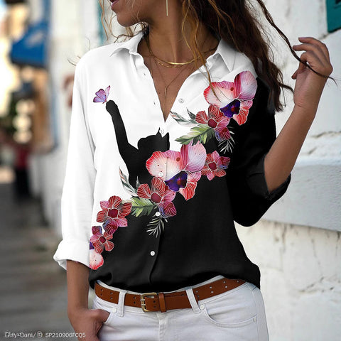 Digital Print Long Sleeve Shirt Urban Lady Print Top M302358