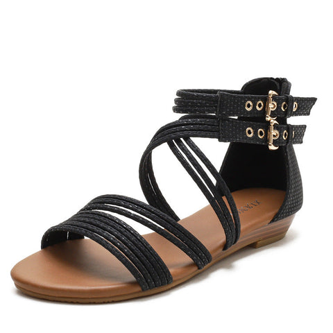 Sandales compensées pour femmes, chaussures européennes et américaines à bout ouvert, plateforme, semelle souple, sandales romaines croisées M3331088