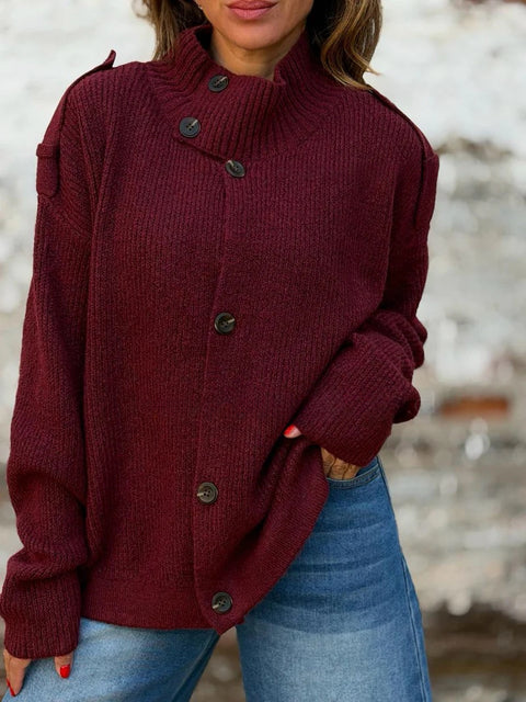 Autumn and winter turtleneck sweater women's cardigan button solid color knitted jacket m303230