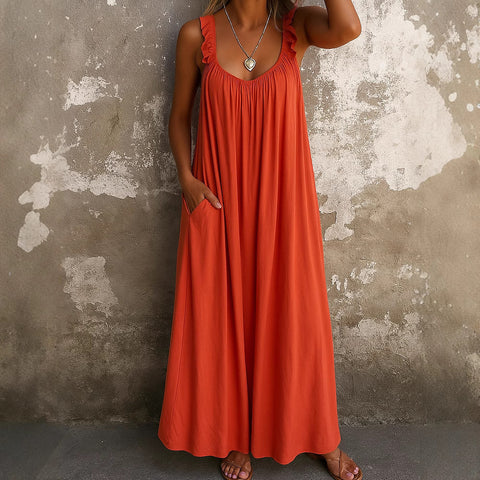 Lässiges, plissiertes, mehrfarbiges Damenkleid mit Hosenträgern und U-Ausschnitt, m301443 