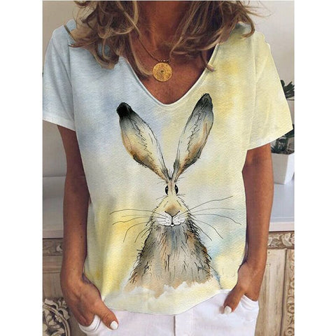 Spring new rabbit pattern printed short-sleeved crew neck T-shirt m302418