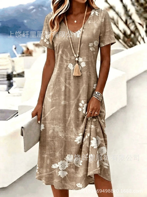 Printed women's v-neck short-sleeved temperament fashion dress m303046