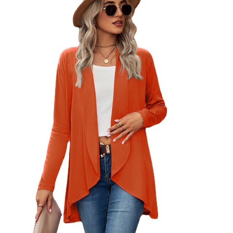 Langärmliges, einfarbiges, lockeres Strickjackenoberteil für Damen, Strickjacke m300427 