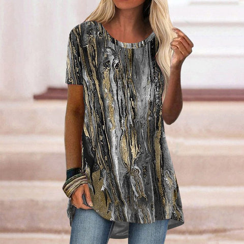 Casual ethnic style retro printed short-sleeved T-shirt m302728