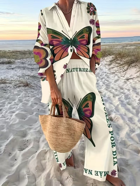 Linglong hemp fish shading casual suit loose sports wide-leg pants marine element casual shirt m303169