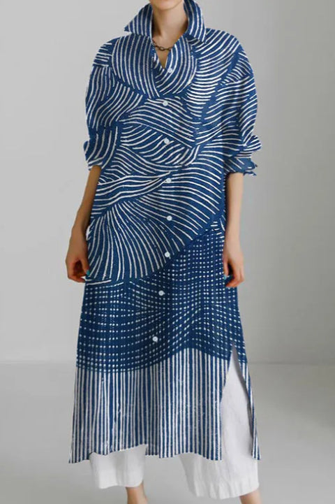 Casual abstract 3D printing autumn and winter long sleeve slit lining m303182