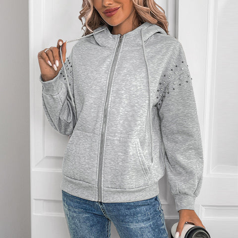 Mit kapuze lange ärmeln pullover herbst und winter einfarbig niet lässige mode pullover jacke frauen m300810 
