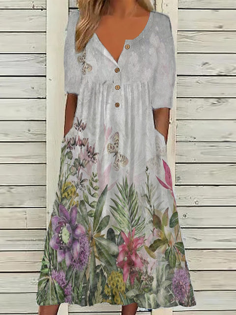 Bedrucktes Button-Down-Cardigan-Kleid mit Taschen m300714 