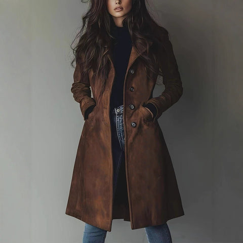 Jacket lapel suede long trench coat m302231