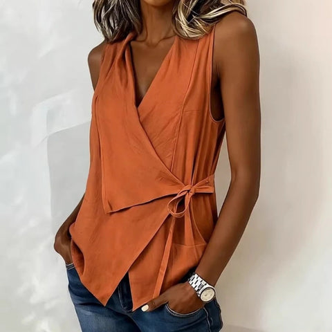 Women's solid color sleeveless lace-up casual shirt FF303330