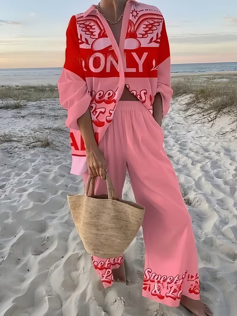 Linglong hemp fish shading casual suit loose sports wide-leg pants marine element casual shirt m303169
