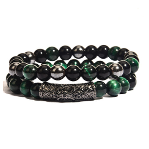 Elastisches Armband aus Tigerauge-Kupfer mit Mikroeinlage, schwarzer, matter Zirkonia, m3331288