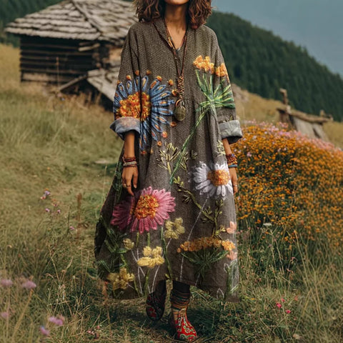Bohemian ethnic style retro new printing fashion literary loose V-neck FF303433 02