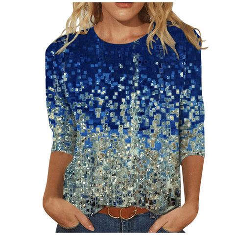 Women's Clothing round Neck 3/4 Sleeves Loose Print T-shirt M300227