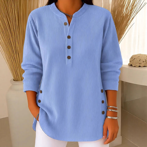 Loose Casual V-Neck Button Long Sleeve Women's Top T-Shirt FF303368