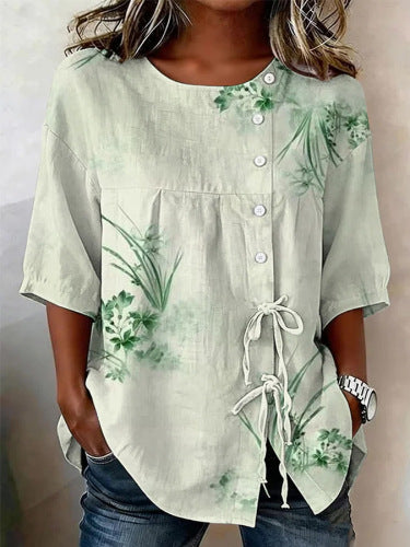 Women's long-sleeved shirt print top m302759
